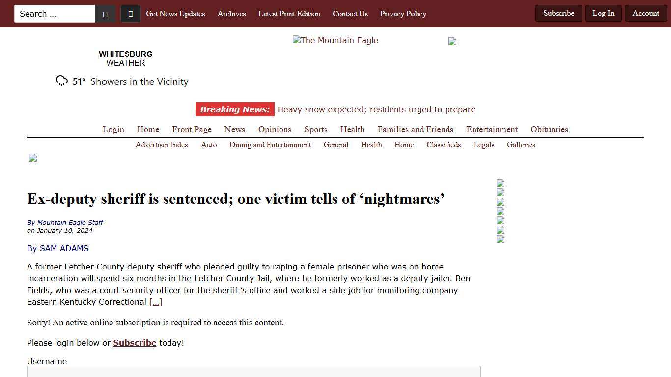 Ex-deputy sheriff is sentenced; one victim tells of ‘nightmares’ - The Mountain Eagle